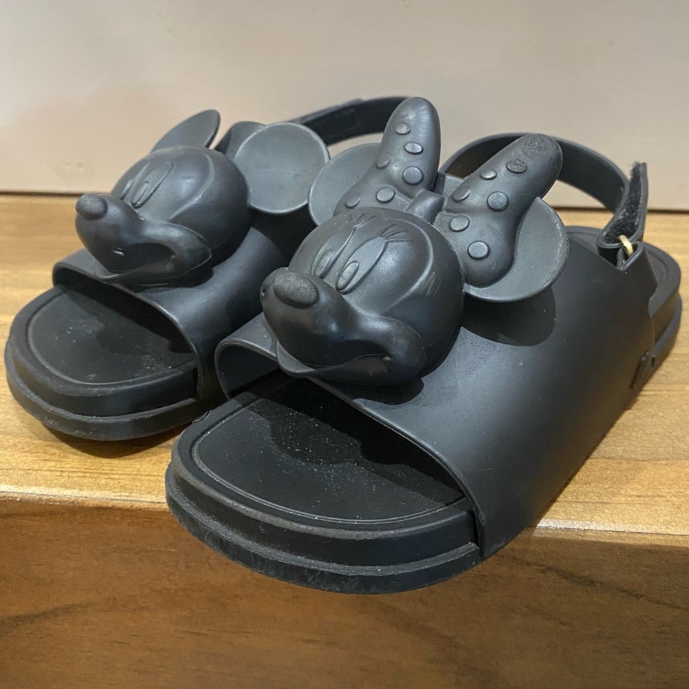 MINI MELISSA Disney Beach Slide Black Sandals‎ 3D Mickey & Minnie Sz 9